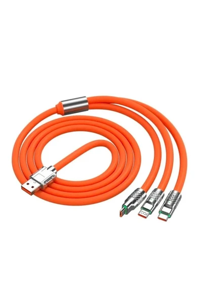 3 in 1 Type-C + Micro Usb + Lightning Hızlı Şarj Kablosu Silikon Kablo 1 Metre Opp Ambalaj - 3