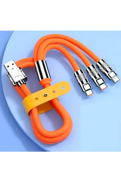 3 in 1 Type-C + Micro Usb + Lightning Hızlı Şarj Kablosu Silikon Kablo 1 Metre Opp Ambalaj - 2