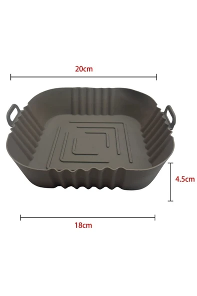 Isıya Dayanıklı Silikon Airfryer Gri Kare Pişirme Matı 20 Cm Ve 50 Adet Pişirme Kağıdı - 3