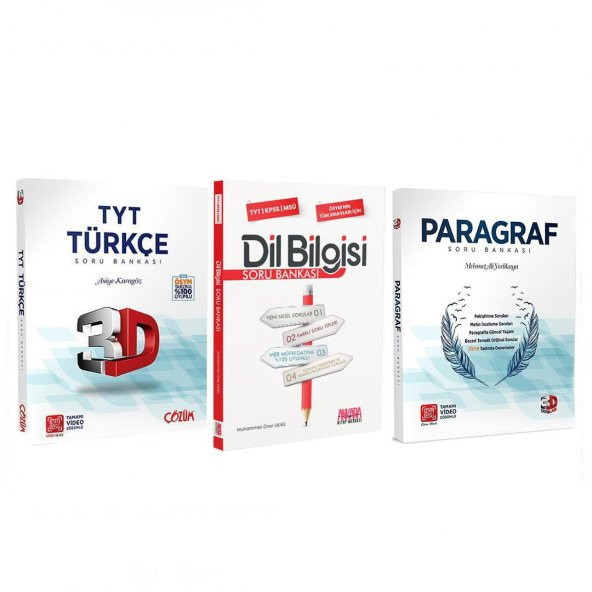 3D TYT Türkçe ve Paragraf ile AKM Dil Bilgisi Soru Bankası Seti 3 Kitap