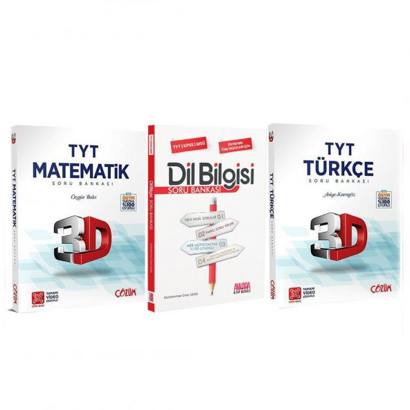 3D TYT Türkçe ve Matematik ile AKM Dil Bilgisi Soru Bankası Seti 3 Kitap