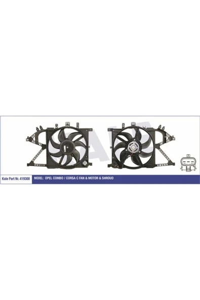 Kale 419300 OTO Radyatör  Fan Motoru Corsa C 00- 1.0 12V 1.2 16V 1.4 16V Nac Tigra B 04- Davlumbazlı ürün görseli