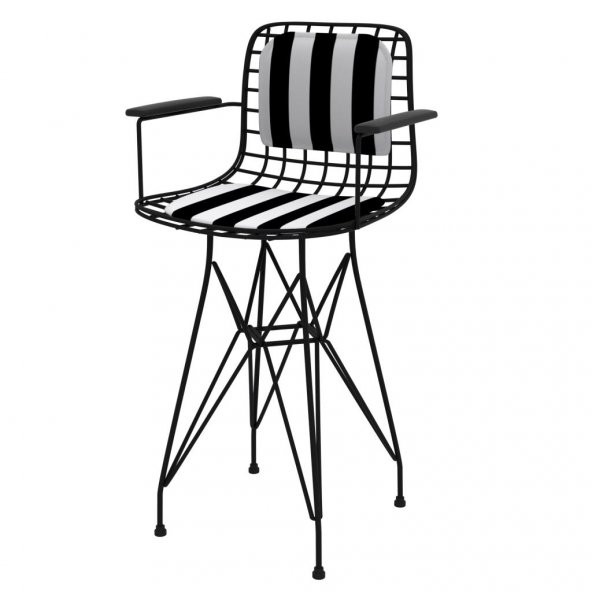 Knsz ufak boy tel bar sandalyesi 1 li uslu syhtuan kolçaklı sırt minderli 55 cm oturma yüksekliği mutfak bahçe cafe ofis