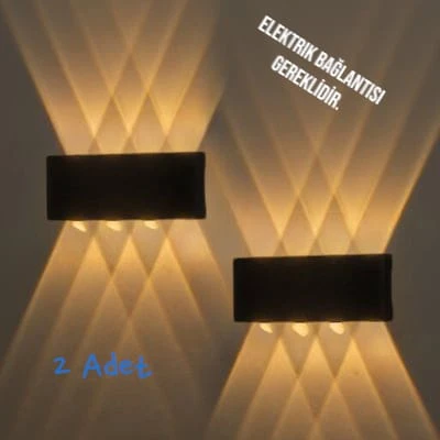 2 Adet 15 Watt, Amber Işık Ledli Çok Kaliteli İç ve Dış Mekan Aydınlatma Armatürü Bahçe Duvar Apliği