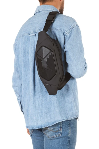 Erkek Siyah Bel Çantası Su Geçirmez Çapraz Omuz Çantası - 2