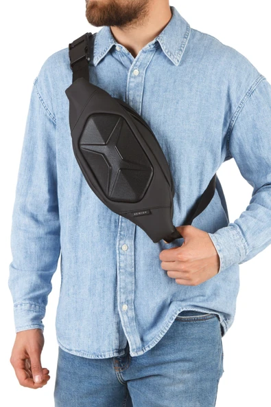 Erkek Siyah Bel Çantası Su Geçirmez Çapraz Omuz Çantası