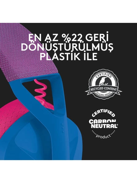 Logitech 981-001062 G435 Blue-Raspberry Mikrofonlu LightSpeed Kablosuz Gaming (Oyuncu) Kulaklık - 7