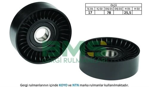 Bms 019  Alternatör V Kayış Gergi Rulmanı 206 307 406 407 607-807 Expert C5 C8 Jumpy 1.8 16V 2.0 16V 2.0 2.2 Ölçü 17×78×25.5 ürün görseli 1