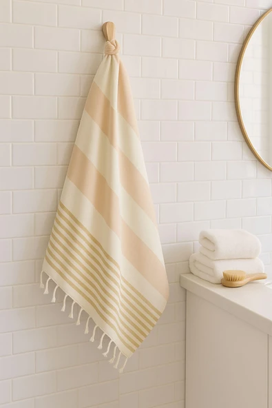 Çizgili Peştemal Plaj Havlusu %100 Pamuk Yıkanmış 100x180 cm Marenza - 3