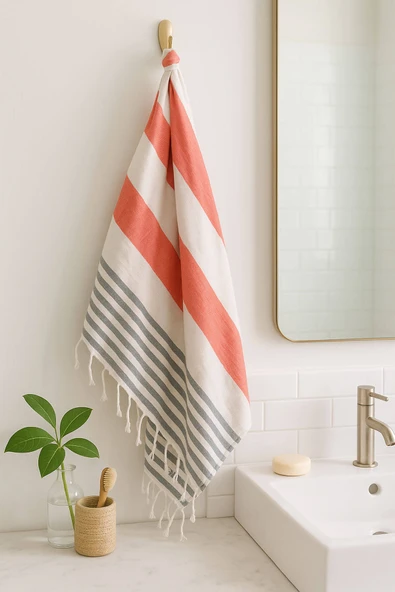 Çizgili Peştemal Plaj Havlusu %100 Pamuk Yıkanmış 100x180 cm Marenza - 7