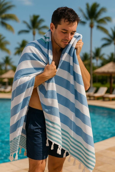 Çizgili Peştemal Plaj Havlusu %100 Pamuk Yıkanmış 100x180 cm Marenza - 10