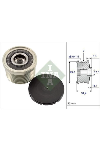 INA 535016410 Alternatör Kasnagı Rulmanlı Bmw E81 116ı 118ı 120ı 130ı 06-12 E87 116ı 118ı 120ı 04-12 ürün görseli
