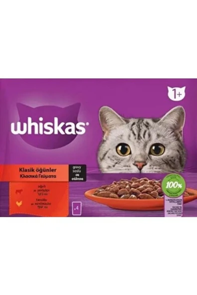 Whiskas Klasik Öğünler Sığırlı Tavuklu Yetişkin Yaş Kedi Maması 4X85 13ADET