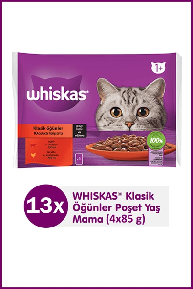 Whiskas Klasik Öğünler Sığırlı Tavuklu Yetişkin Yaş Kedi Maması (4X85 gr) x 13 Adet - 4