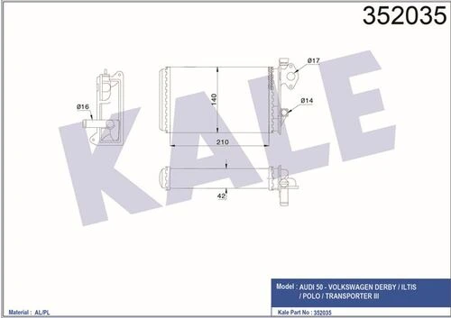 Kale 352035  Kalorifer Al Mknk Audi 50-volkswagen Derby-ııtıs-polo-transporter Iıı 79 81 867819121