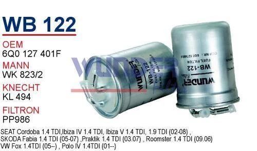 Wunder WB122 Mazot Filtresi Passat 00-05 / A4 02-04 A6 97-05 A8 ürün görseli 1