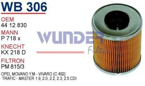 Wunder WB306 Mazot Filtresi Opel Movano Yeni Model - Vivaro (C 492) - 1