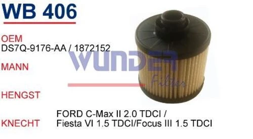 Wunder WB406 Mazot Filtresi Citroen Berlingo - C-Elysee - C3-C4-C5 1,6 Hdi ürün görseli 1
