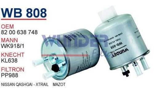 Wunder WB808 Mazot Filtresi Kangoo III 08- Laguna III 08- Twingo 08- 1.5 DCI 2.0 DCI - 1