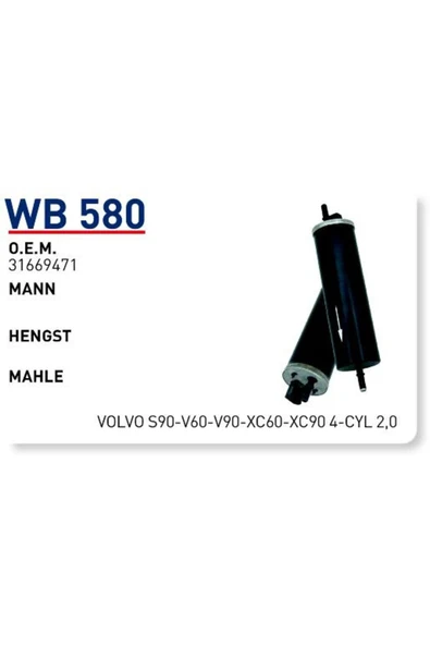 Wunder WB580 Wb580 Mazot Filtresi - Volvo S90-v60-v90-xc60-xc90 4-cyl 2,0 Uyumlu - 1