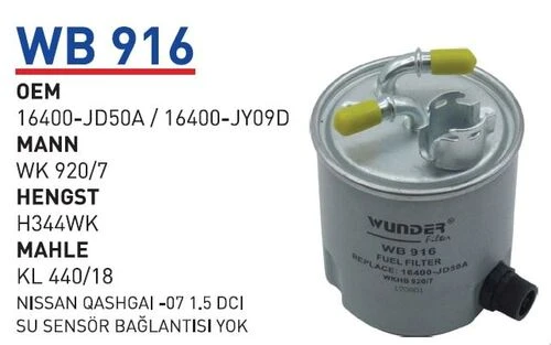 Wunder WB916 Mazot Filtresi Xtrail Qashqai Wk920/7 Fn0180 W - 1