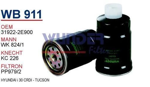 Wunder WB911 Mazot Filtresi Accent Era Getz I10 08- I20 I30 08- Ix35 Santafe 00-05 Tucson 04-10 Starex H1 08- H1 ürün görseli 1