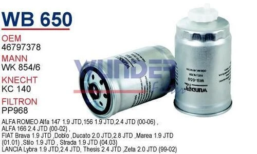 Wunder WB650 Mazot Filtresi Doblo Freemont Ducato / Boxer - 1