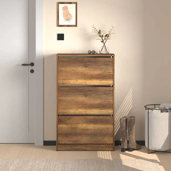 Flat Duo 3 Katlı Geniş Ayakkabılık - Oslo Ceviz 73x119x26 cm - 2