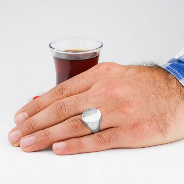 Oval Sade Düz 925 Ayar Gümüş Erkek Yüzük - Resim 2