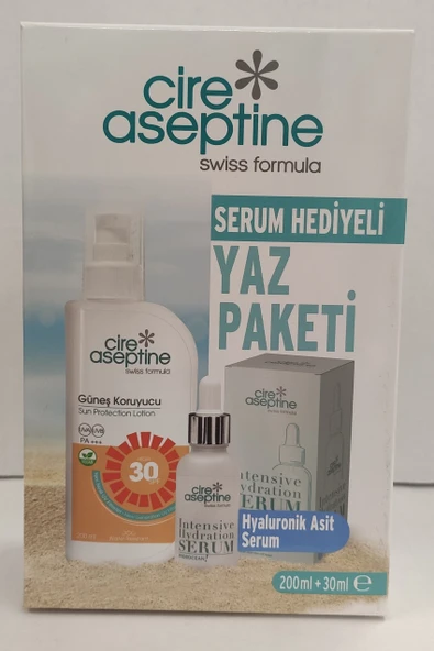 CİRE ASEPTİNE YAZ PAKETİ GÜNEŞ KORUYUCU LOSYON 50+SPF 200ML+HYALURONİK ASİT SERUM 30ML ürün görseli 1