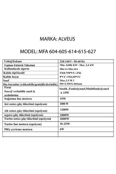 Alveus MFA 627 Gri Ankastre Fırın - 6