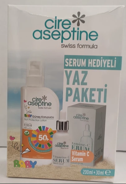 CİRE ASEPTİNE YAZ PAKETİ BABY GÜNEŞ KORUYUCU LOSYON 50+SPF 200ML+ VİTAMİN C SERUM 30ML ürün görseli 1