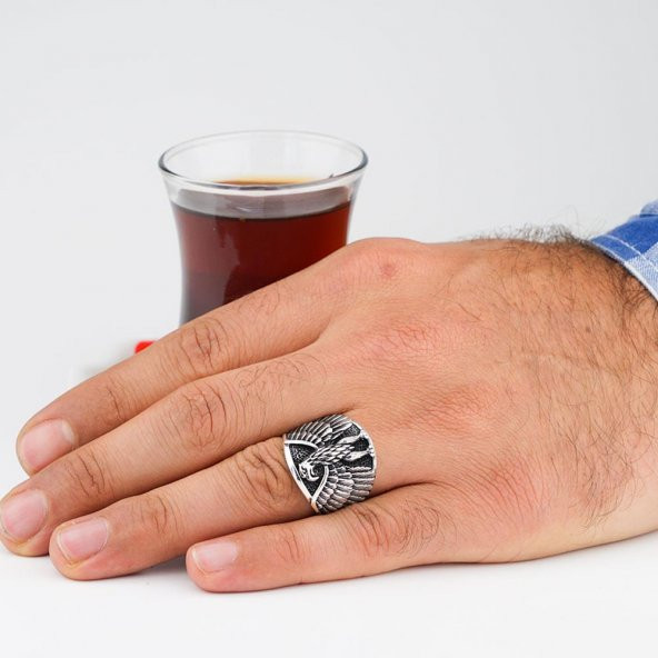 Kartal Tasarımlı 925 Ayar Gümüş Erkek Yüzük - Resim 2