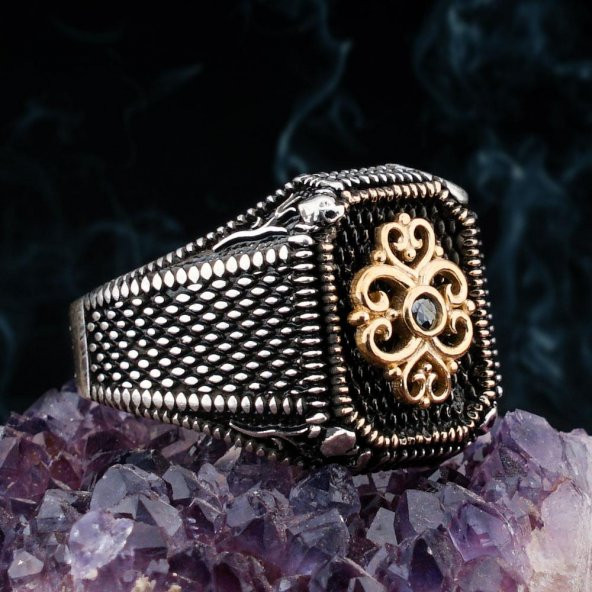 İşlemeli Lale Figürlü 925 Ayar Gümüş Yüzük ürün görseli 1