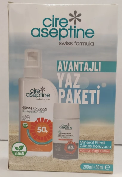 CİRE ASEPTİNE YAZ PAKETİ GÜNEŞ KORUYUCU LOSYON 50+SPF 200ML+ MİNERAL FLİTRELİ KARMA/YAĞLI CİLTLER 50ML - 1
