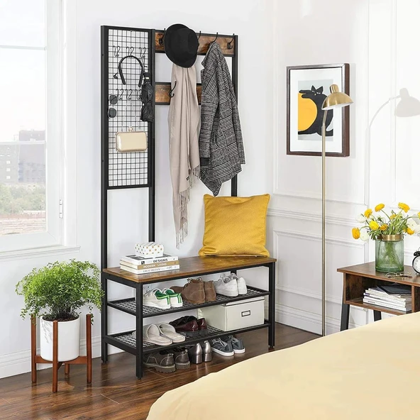 Metal Portmanto, Elbise Askılığı, Vestiyer, Ayakkabılık, Siyah, Tel Askılık