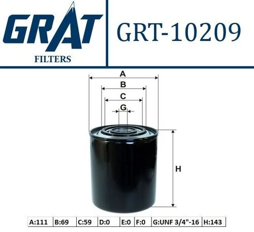 Grat 10209  YAĞ FİLTRESİ DUCATO / DAILY / MASTER I / BOXER / JUMPE ürün görseli 1