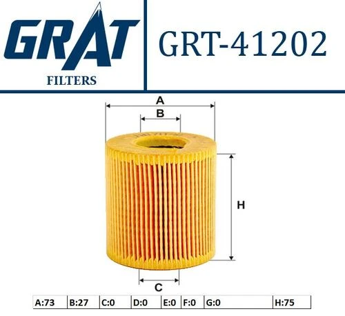 Grat 41202  Yağ Filtresi X-Traıl 01- Pıck-Up D23 Skystar 03- 2.2 DCI Yd25 Eleman Tıp ürün görseli 1