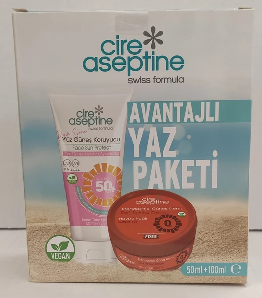 CİRE ASEPTİNE YAZ PAKETİ YÜZ GÜNEŞ KORUYUCU 50+SPF 50ML+BRONZLAŞTIRICI KREM HAVUÇ 100ML ürün görseli 1