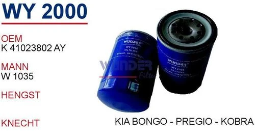 Wunder WY2000 YAĞ FİLTRESİ - KiA BONGO - PREGiO - KOBRA - 1
