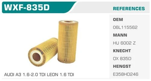 Winkel WXF -835D  YAĞ FİLTRESİ GOLF VII / A3 A4 A5 Q5 / LEON ürün görseli 1