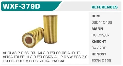 Winkel WXF -379D  YAĞ FİLTRESİ GOLF V JETTA III PASSAT / A3 ürün görseli 1