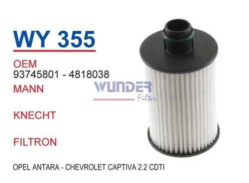Wunder WY355 YAĞ FİLTRESİ - CHRSYLER 300 C - GRAND CHEROKEE 3,0 C - 1