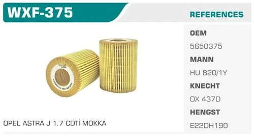 Winkel WXF -375  YAĞ FİLTRESİ ASTRA H J CORSA D ZAFIRA MERIV ürün görseli 1