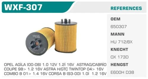 Winkel WXF -307  YAĞ FİLTRESİ ASTRA G H CORSA B C D COMBO AG ürün görseli 1