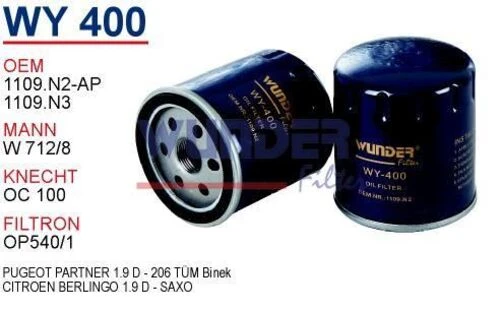 Wunder WY400 Wy400 Yag Filtresi - Peugeot Partner 1.9 D - 206 540123341