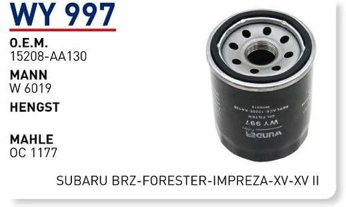Wunder WY997 Yağ Filtresi Subaru Brz-Forester-Impreza-Xv-Xv II - 1