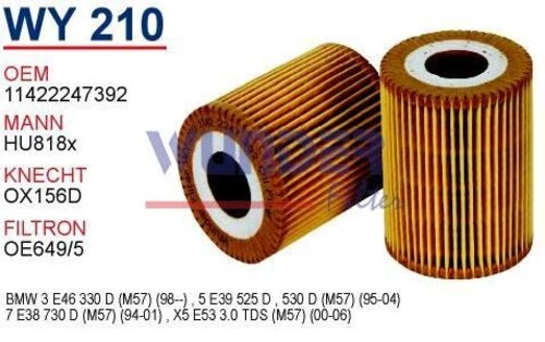 Wunder WY210 YAĞ FİLTRESİ - BMW E46 3.30 d (99) E39 5.25 d - 5.30 - 1
