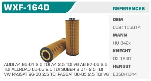 Winkel WXF -164D  YAĞ FİLTRESİ PASSAT / A4 A6 A8 2.5 TDI AFB ürün görseli 1