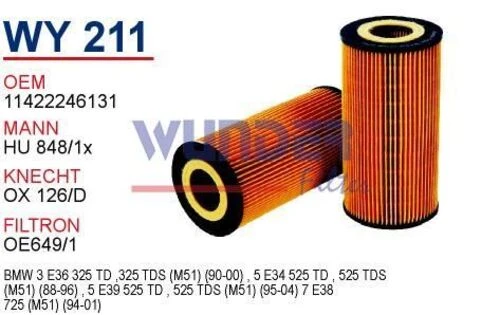 Wunder WY211 YAĞ FİLTRESİ - RANGE ROVER 2.5 TD 94-02 - 1